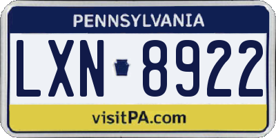 PA license plate LXN8922