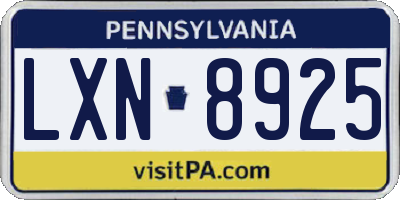 PA license plate LXN8925