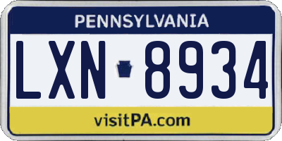 PA license plate LXN8934