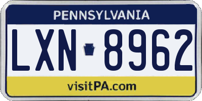 PA license plate LXN8962