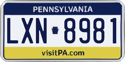 PA license plate LXN8981