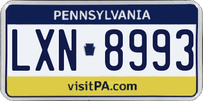 PA license plate LXN8993