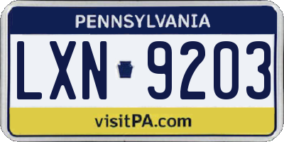 PA license plate LXN9203