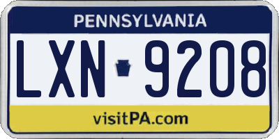 PA license plate LXN9208