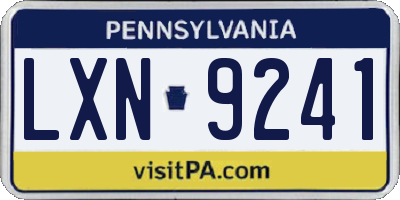 PA license plate LXN9241