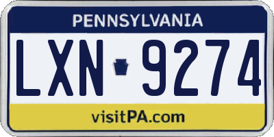 PA license plate LXN9274