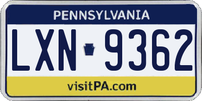 PA license plate LXN9362