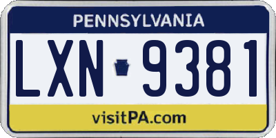 PA license plate LXN9381