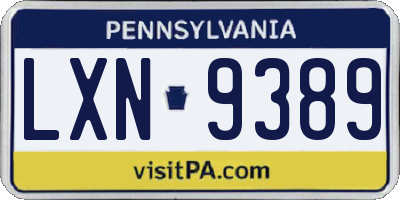 PA license plate LXN9389