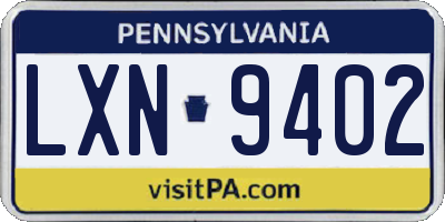 PA license plate LXN9402