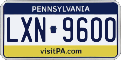 PA license plate LXN9600