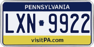 PA license plate LXN9922