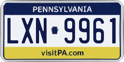 PA license plate LXN9961