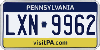 PA license plate LXN9962