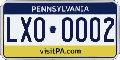 PA license plate LXO0002