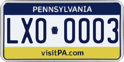 PA license plate LXO0003