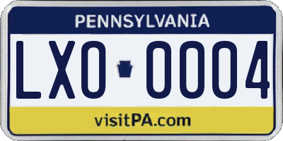 PA license plate LXO0004