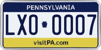 PA license plate LXO0007