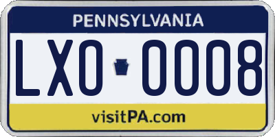 PA license plate LXO0008