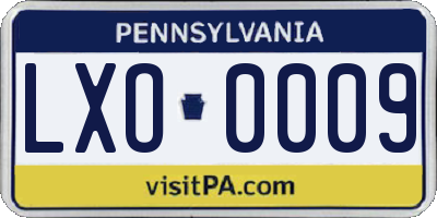 PA license plate LXO0009