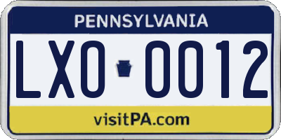 PA license plate LXO0012