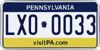 PA license plate LXO0033