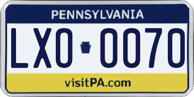 PA license plate LXO0070