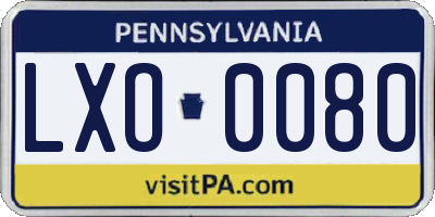 PA license plate LXO0080