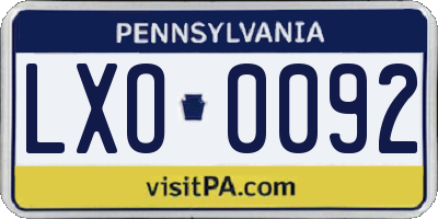 PA license plate LXO0092