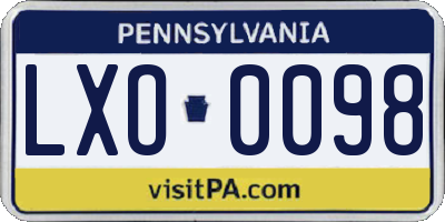PA license plate LXO0098