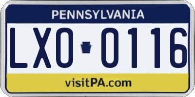 PA license plate LXO0116