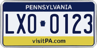 PA license plate LXO0123