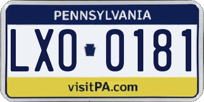 PA license plate LXO0181