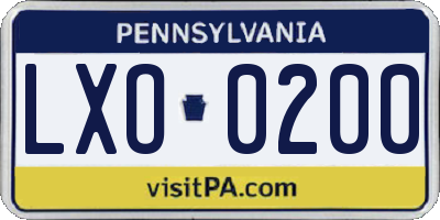 PA license plate LXO0200