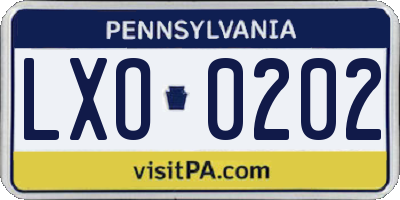 PA license plate LXO0202