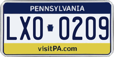 PA license plate LXO0209