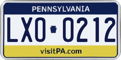 PA license plate LXO0212