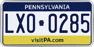 PA license plate LXO0285