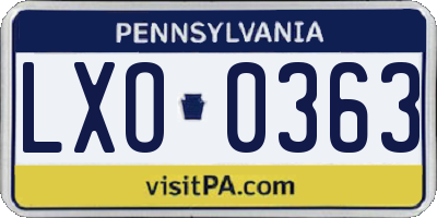 PA license plate LXO0363