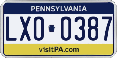 PA license plate LXO0387