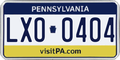 PA license plate LXO0404