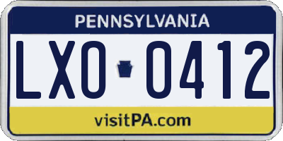 PA license plate LXO0412