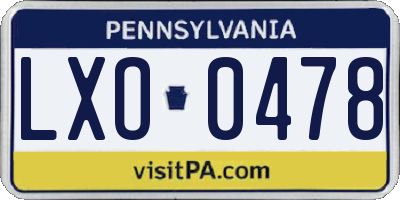PA license plate LXO0478