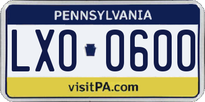 PA license plate LXO0600