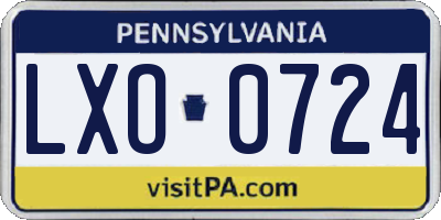 PA license plate LXO0724