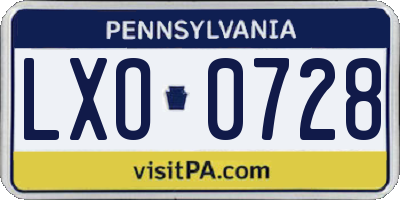 PA license plate LXO0728