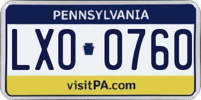 PA license plate LXO0760