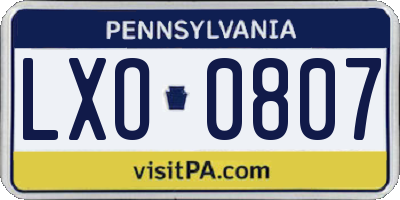 PA license plate LXO0807