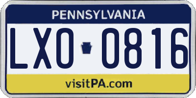 PA license plate LXO0816