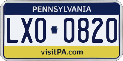 PA license plate LXO0820
